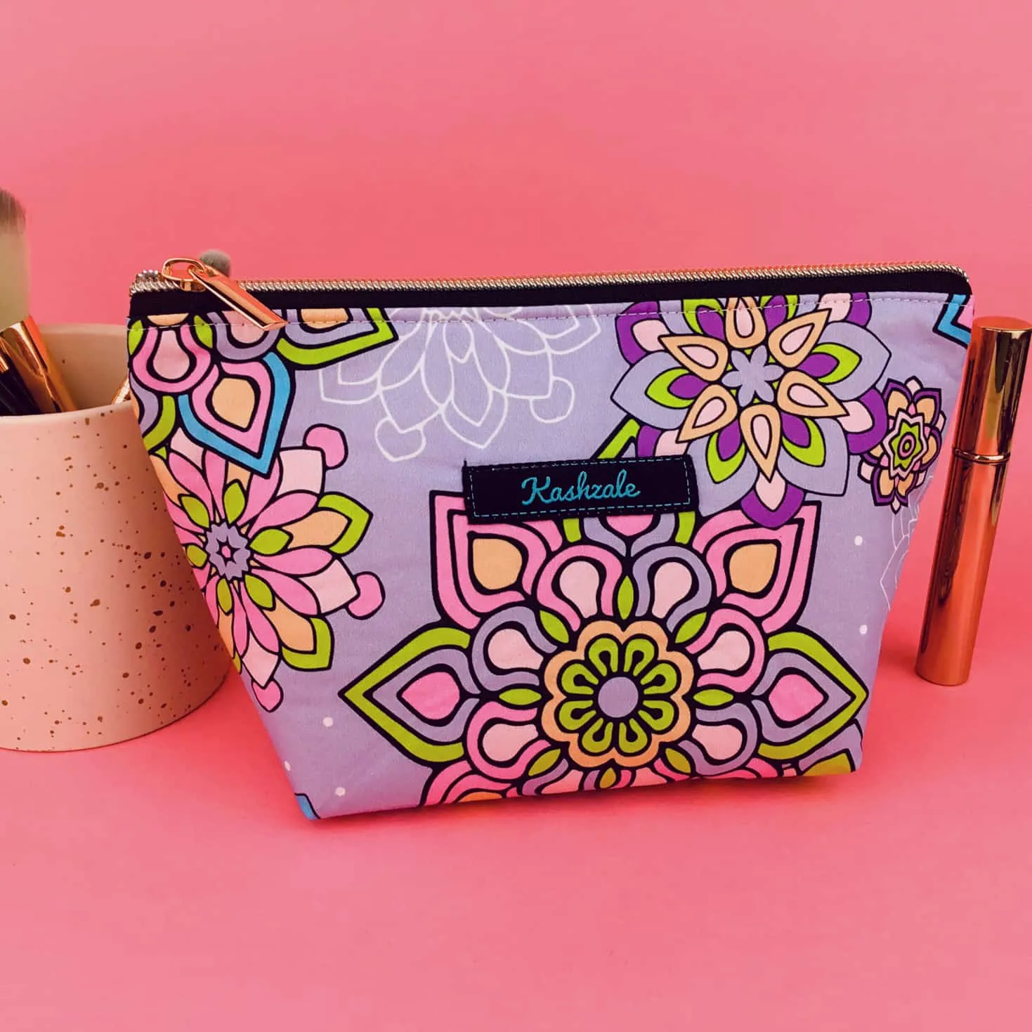 Mandala Magnifica Mauve Medium Cosmetic Bag. Exclusive Design.
