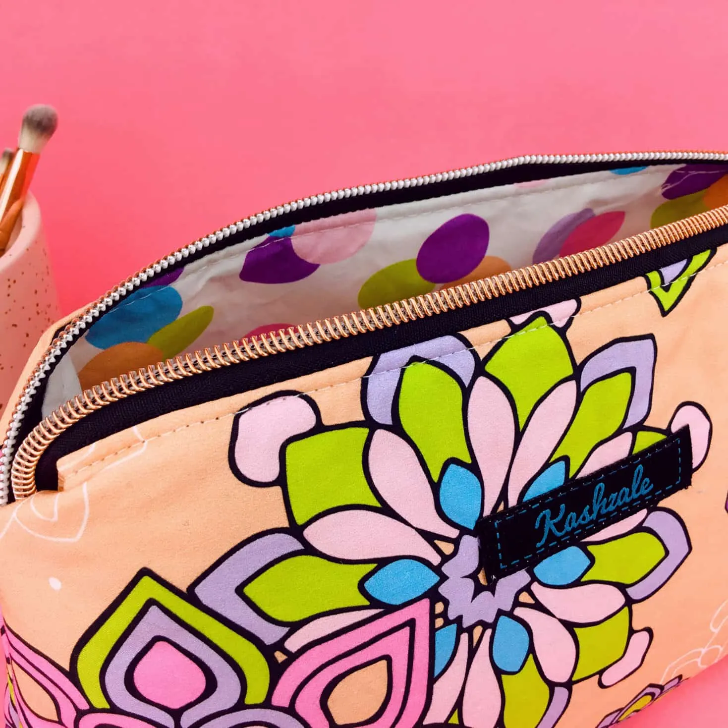 Mandala Magnifica Peach Medium Makeup Bag.  Exclusive Design.