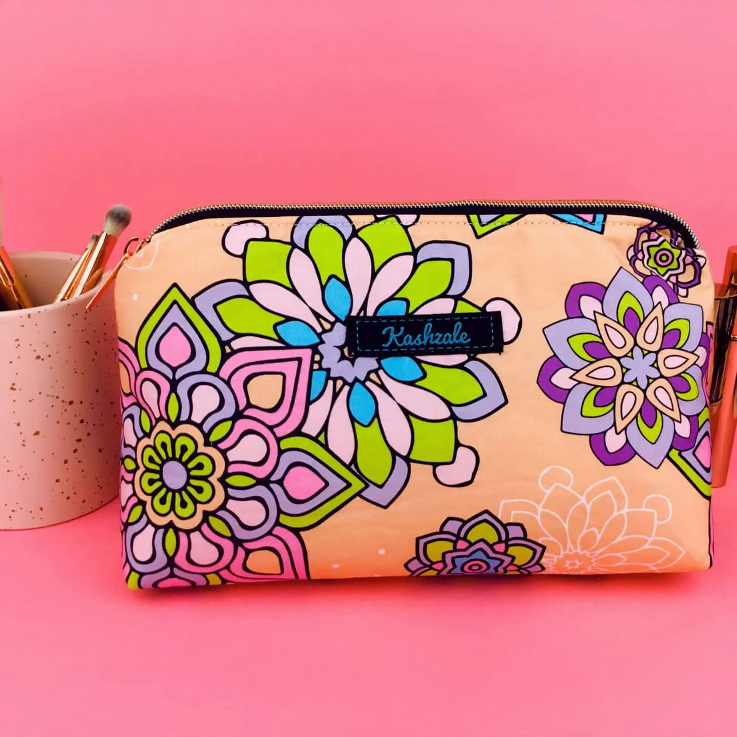 Mandala Magnifica Peach Medium Makeup Bag.  Exclusive Design.