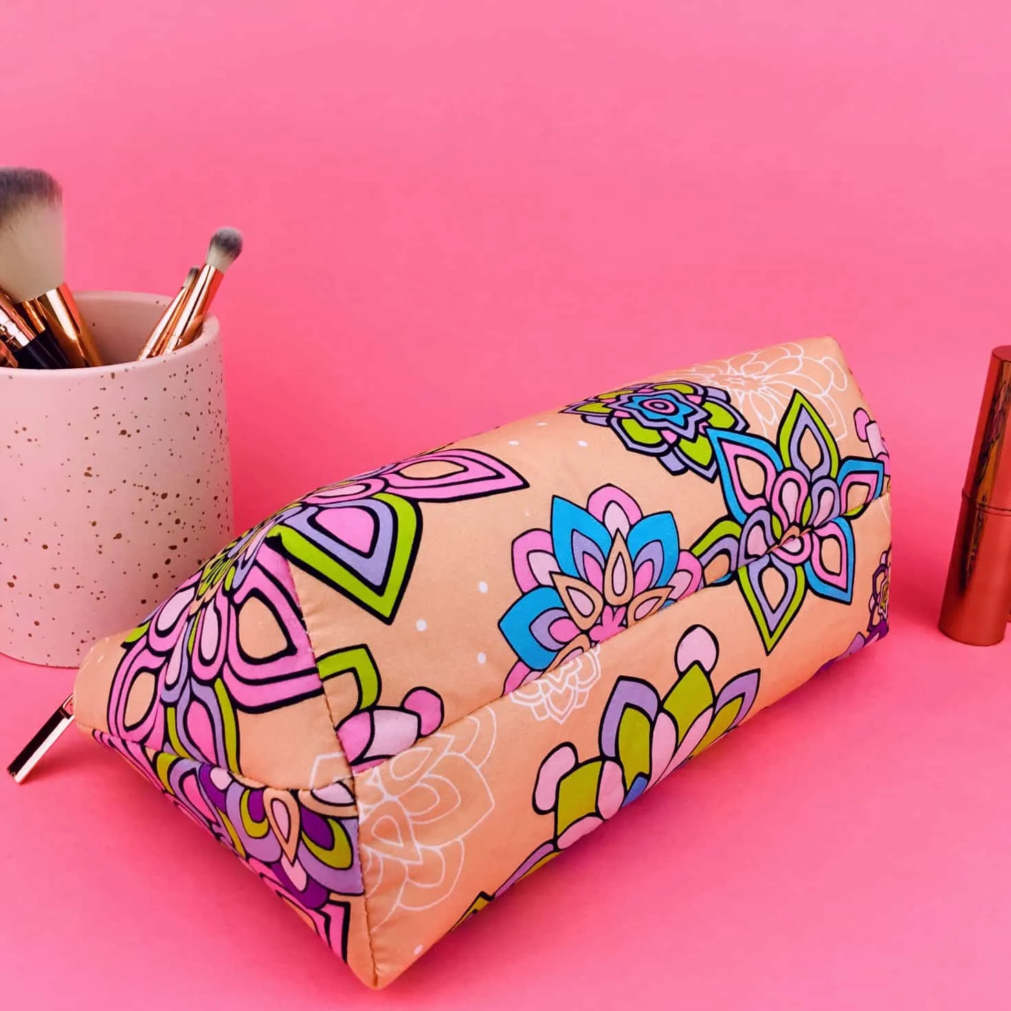 Mandala Magnifica Peach Medium Makeup Bag.  Exclusive Design.