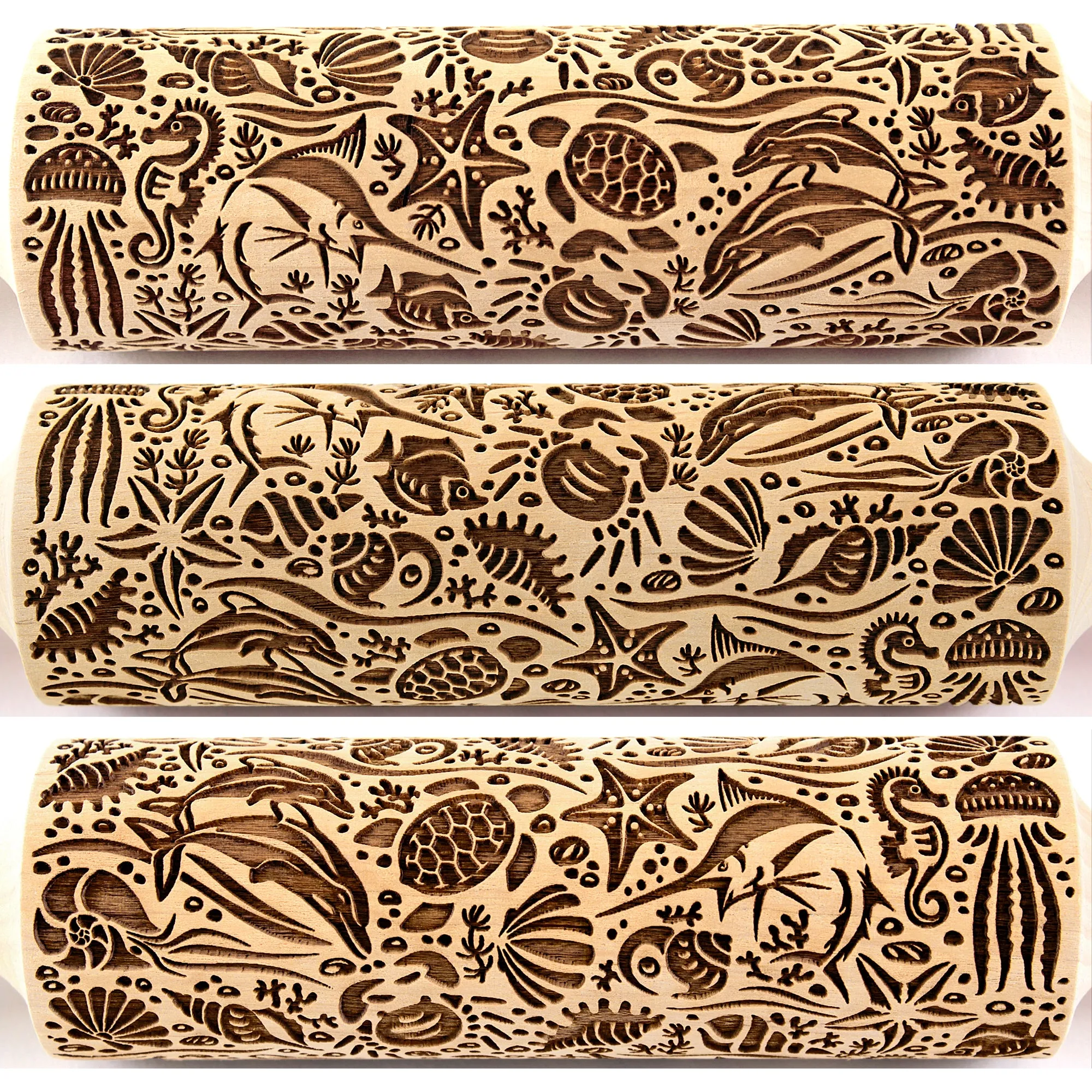 Marine Embossed Rolling Pin, Clay Stamp, Pottery Roller,Christmas Gift,Textured Cookie