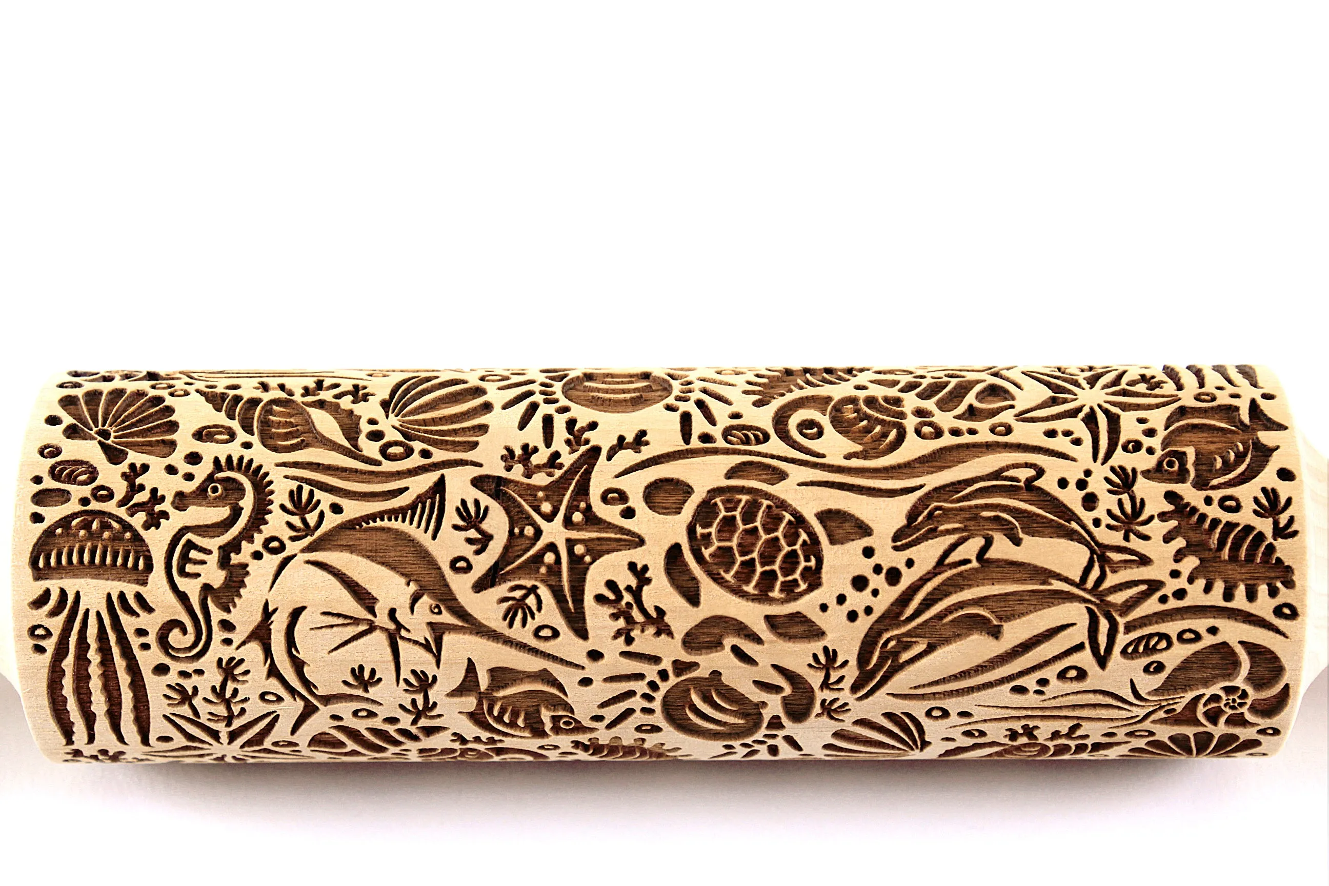 Marine Embossed Rolling Pin, Clay Stamp, Pottery Roller,Christmas Gift,Textured Cookie