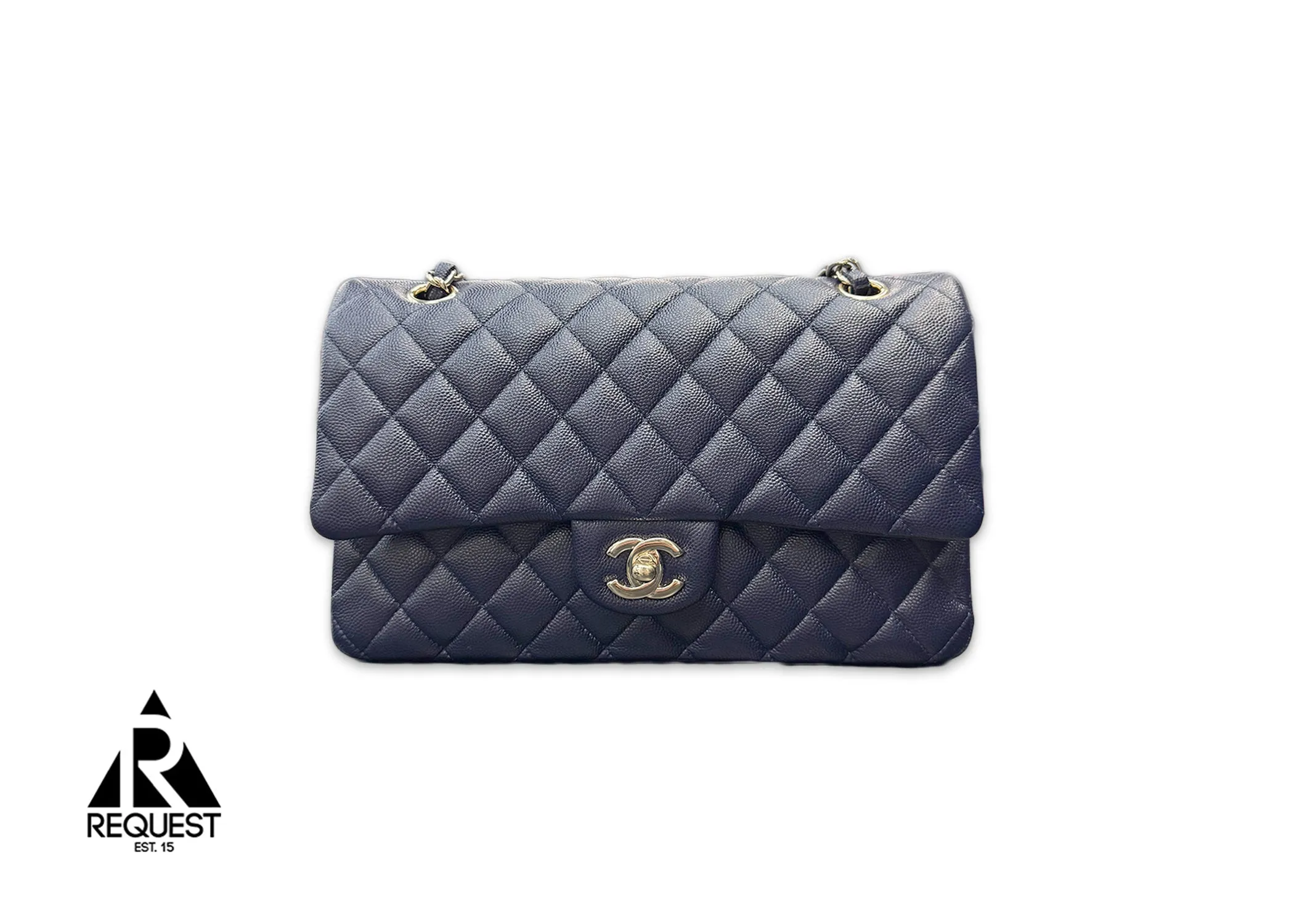 Medium Caviar Quilted Classic Double Flap Purse "Navy"