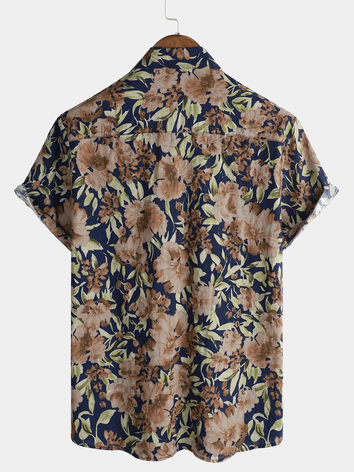 Men's Vintage Holiday Hawaiian Floral Button Up Short Sleeve Shirt