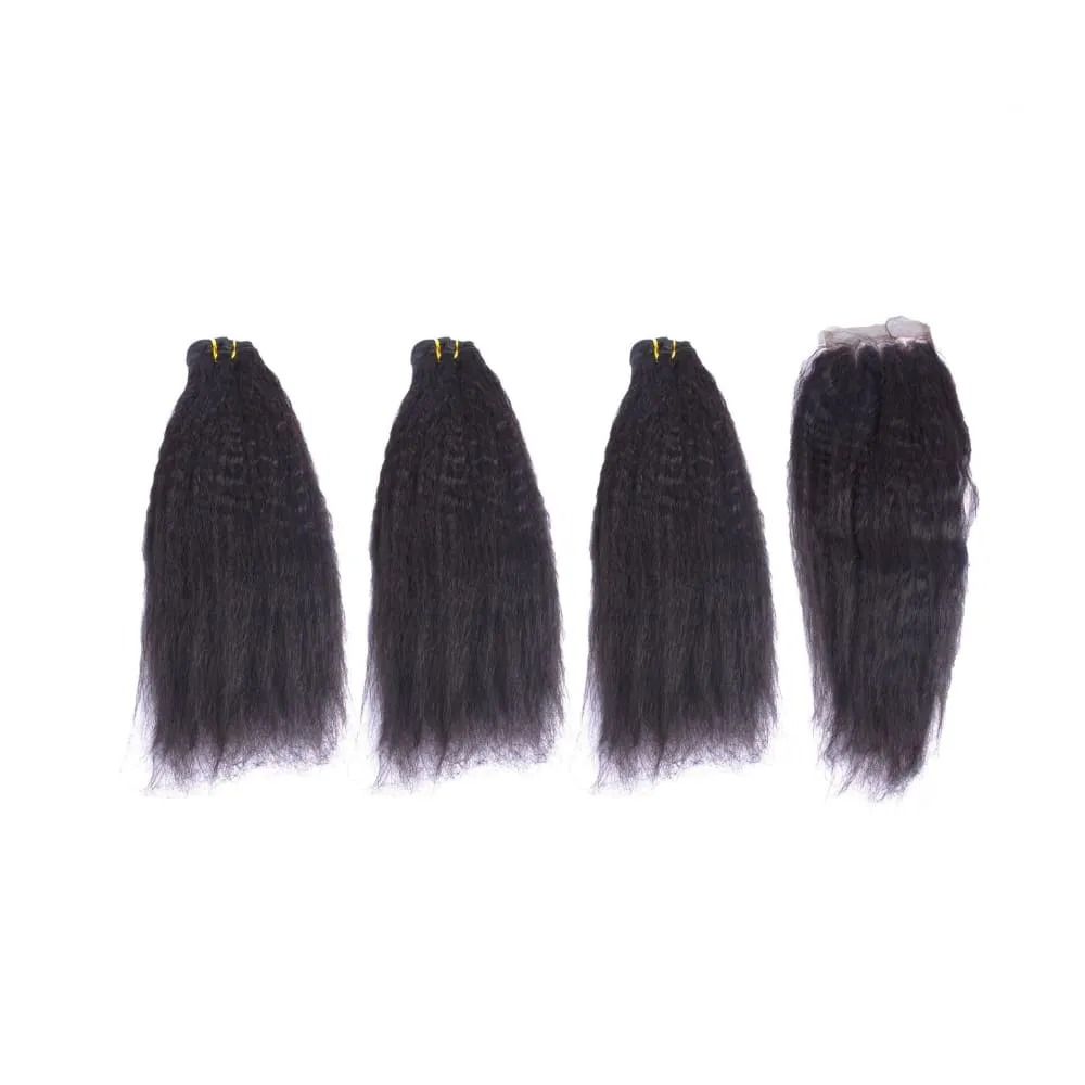 Mongolian Kinky Straight 3pcs Bundle & Lace Closure Deal