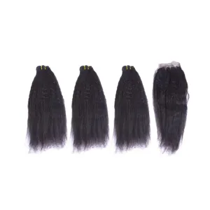 Mongolian Kinky Straight 3pcs Bundle & Lace Closure Deal