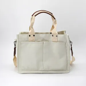 Multi Pocket Canvas Crossbody Tote Bag in White