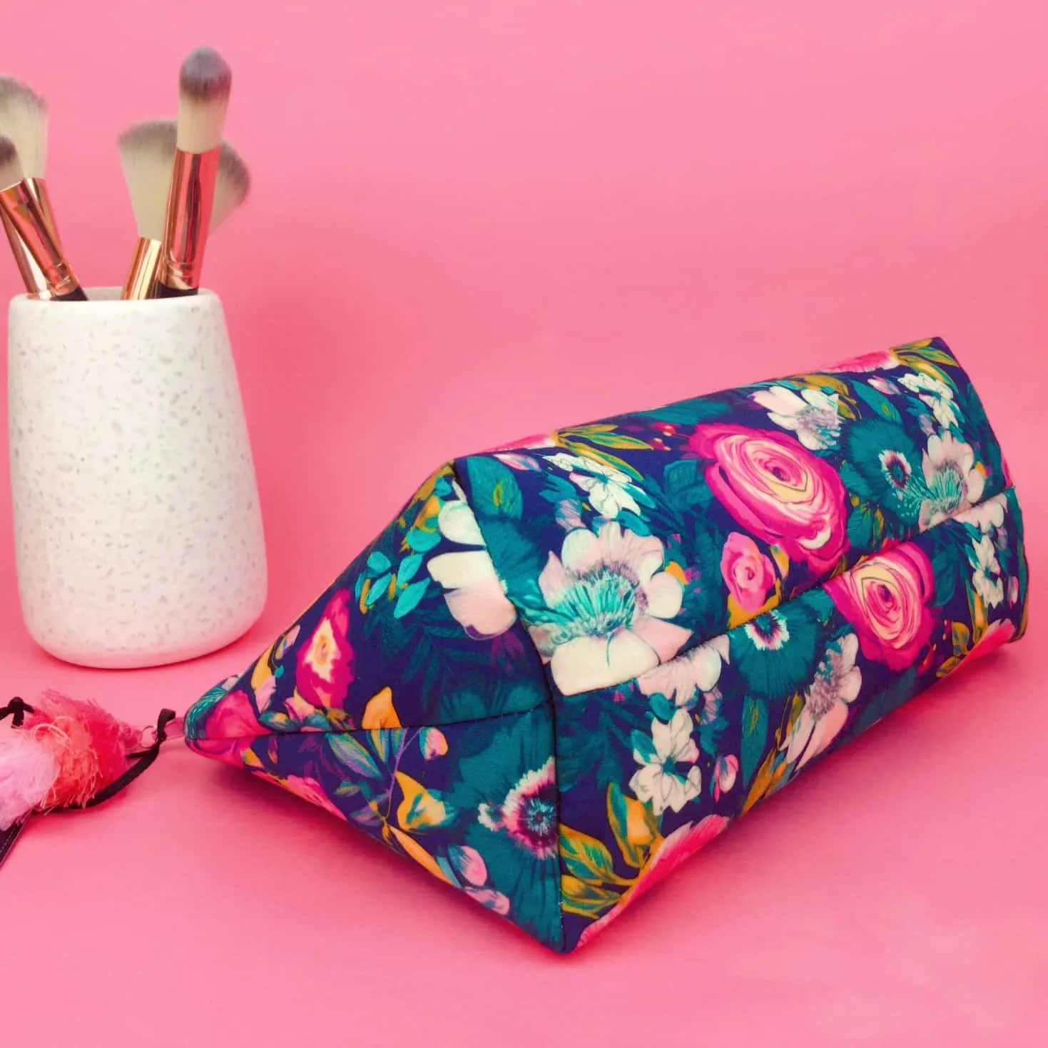Navy and Pink Floral Medium Makeup Bag.