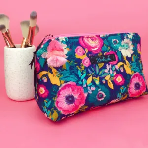 Navy and Pink Floral Medium Makeup Bag.