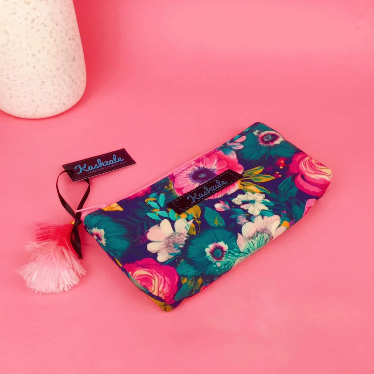 Navy and Pink Floral Sunglasses bag, glasses case.