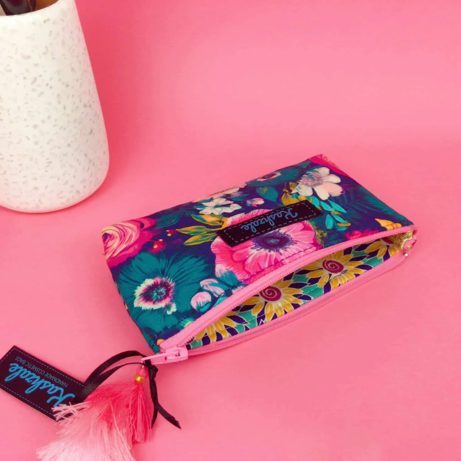 Navy and Pink Floral Sunglasses bag, glasses case.