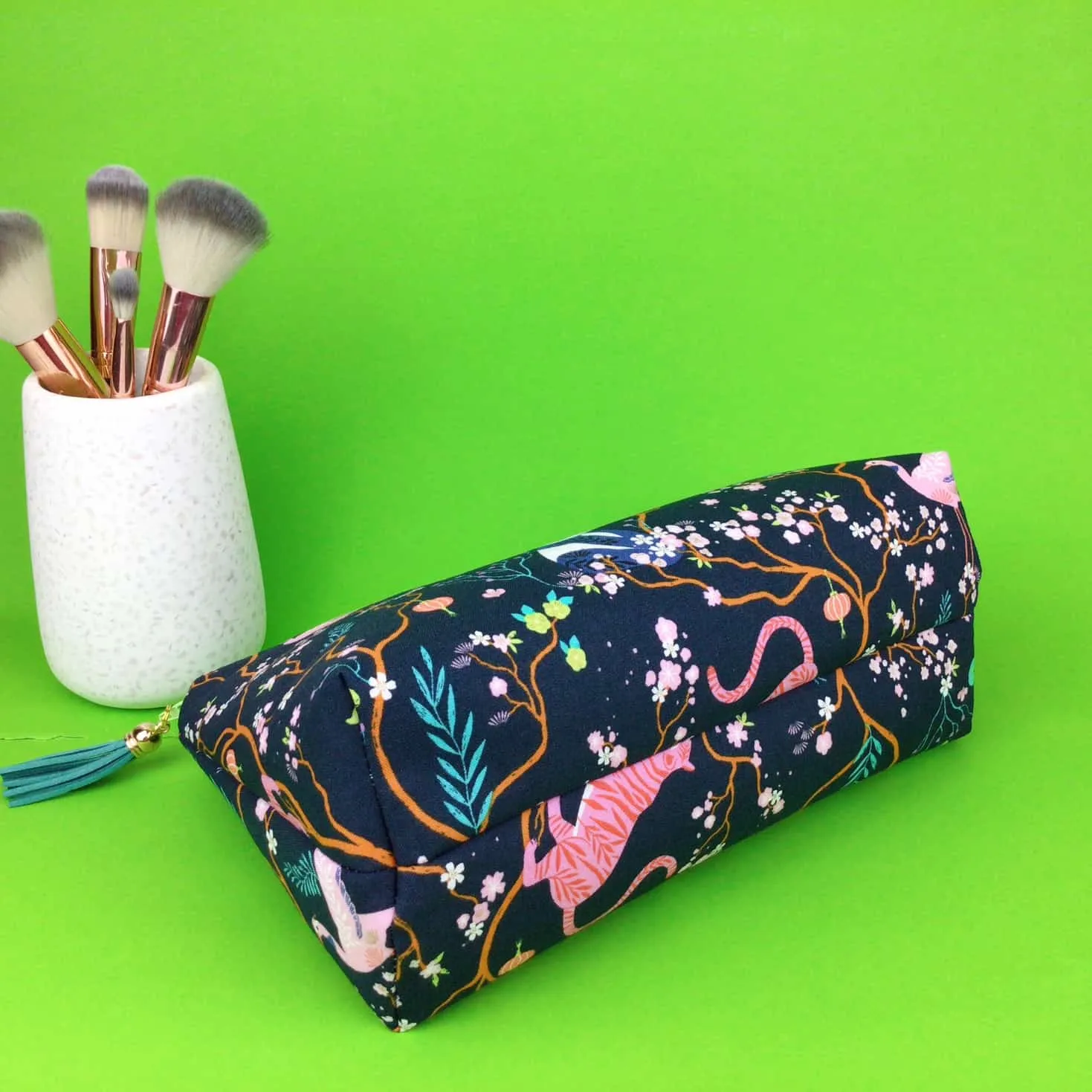 Navy Pandas and Tigers Medium Makeup Bag. Navy Makeup Bag.