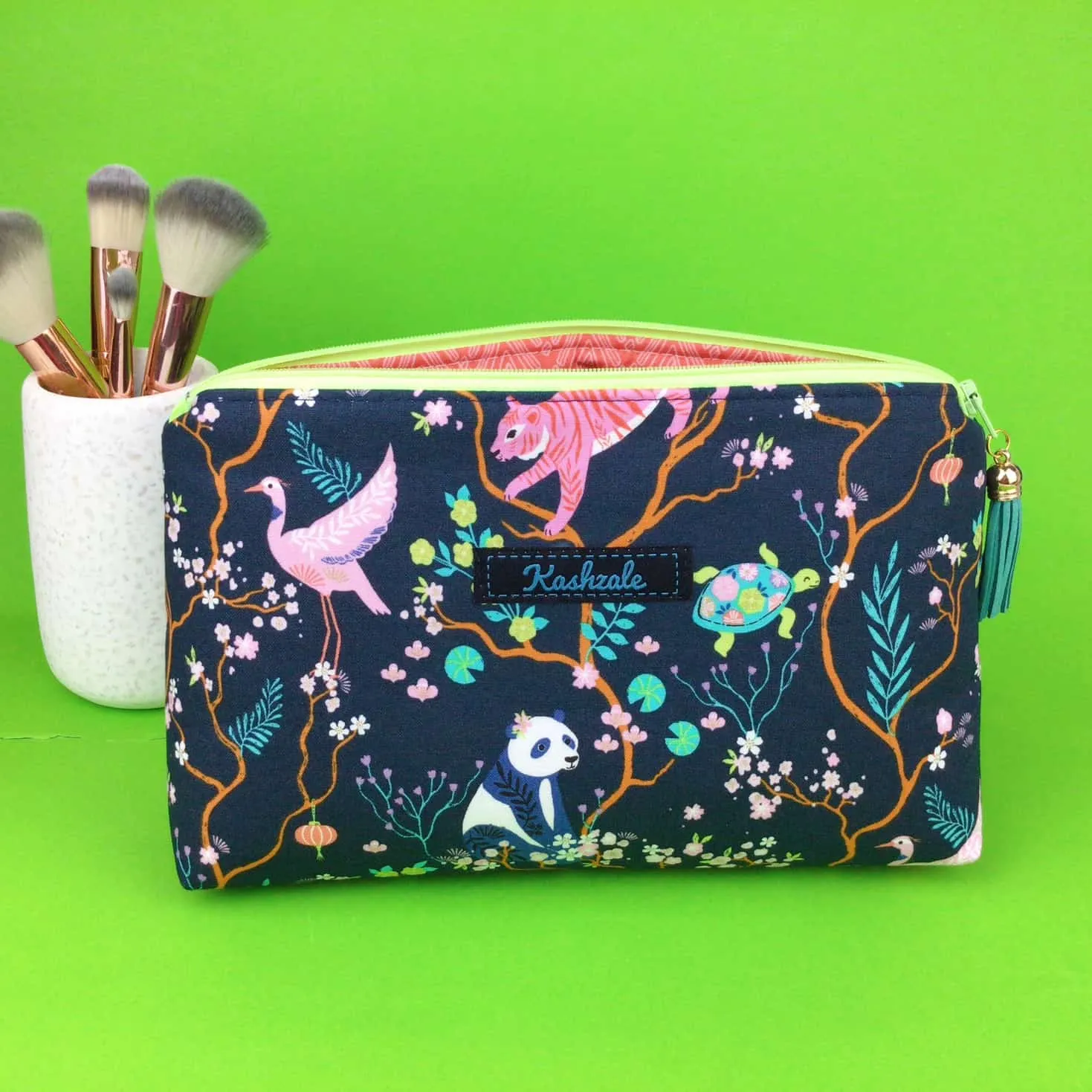 Navy Pandas and Tigers Medium Makeup Bag. Navy Makeup Bag.