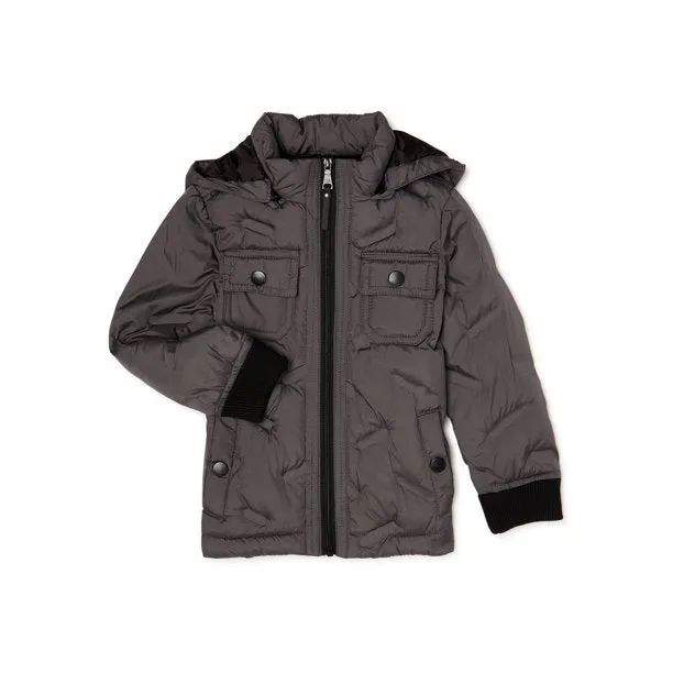 New Nordstrom Urban Republic 'Heat Seal' Quilted Jacket with Zip Off Hood in Grey, Sz 4T! Retails $90 