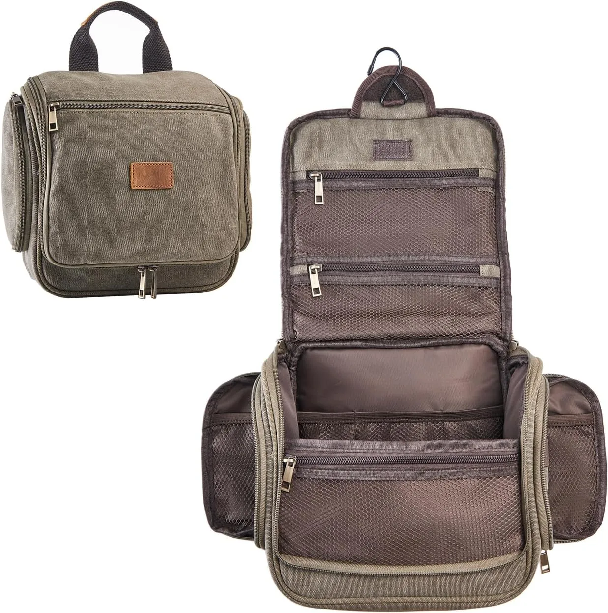NEW Retails $50, Canvas Toiletry Bag for Men Shaving Dopp Kit Bulk Travel Hanging Makeup Organizer with Sturdy Metal Hook Portable Cosmetic Bag for Women with Large Capacity, Army Green
