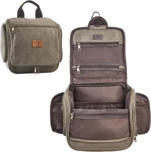 NEW Retails $50, Canvas Toiletry Bag for Men Shaving Dopp Kit Bulk Travel Hanging Makeup Organizer with Sturdy Metal Hook Portable Cosmetic Bag for Women with Large Capacity, Army Green