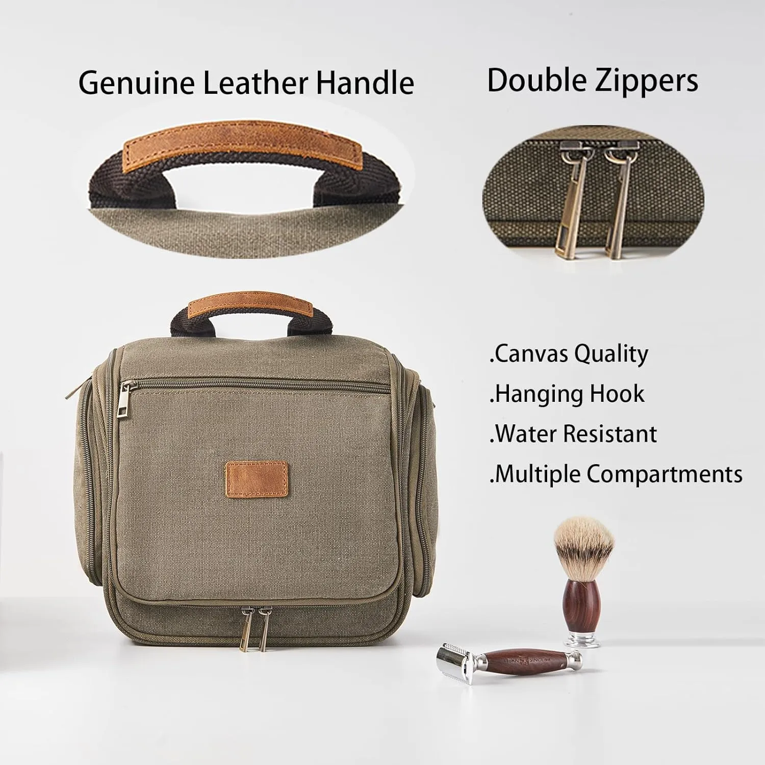 NEW Retails $50, Canvas Toiletry Bag for Men Shaving Dopp Kit Bulk Travel Hanging Makeup Organizer with Sturdy Metal Hook Portable Cosmetic Bag for Women with Large Capacity, Army Green