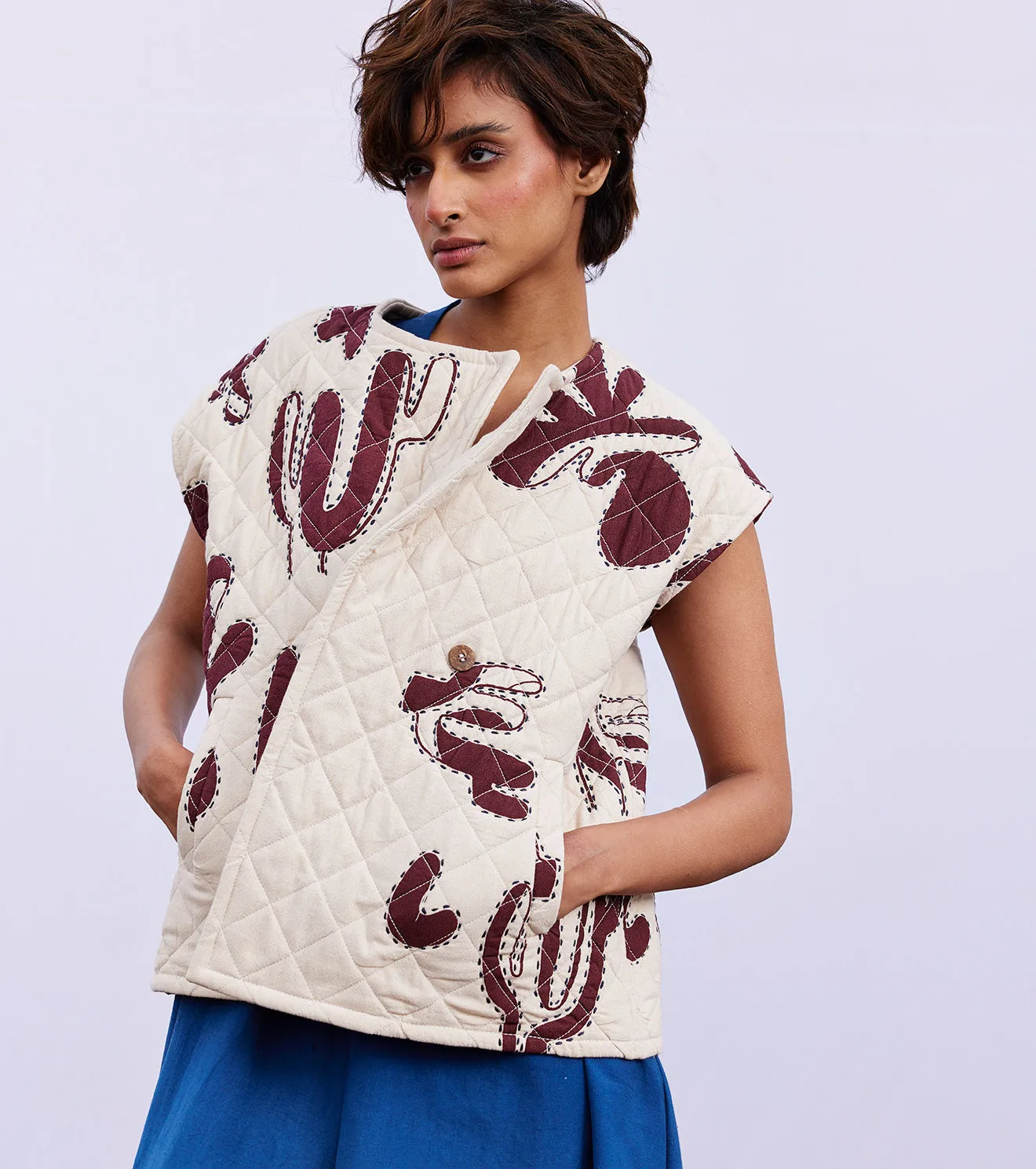 New Season Spring Summer 2025-Vest Jacket-Dobby cotton Hazel vest Off white-KW901-Fashion Edit Diana by Khara Kapas