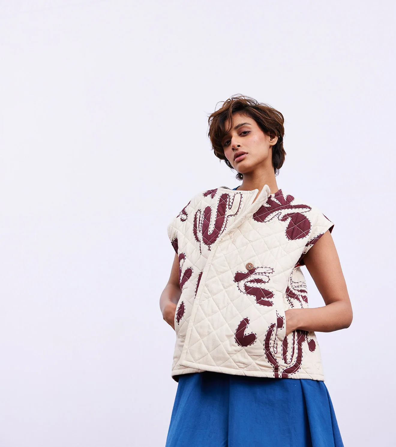 New Season Spring Summer 2025-Vest Jacket-Dobby cotton Hazel vest Off white-KW901-Fashion Edit Diana by Khara Kapas