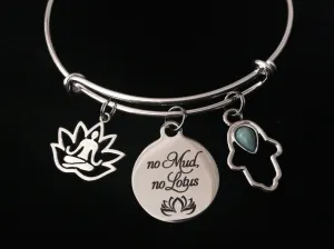 No Mud No Lotus Hamsa Hand Buddha Adjustable Bracelet Expandable Charm Bangle Silver Yoga Gift New Beginnings