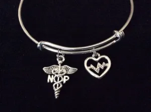 Nurse Practitioner NP Adjustable Expandable Silver Plated Bangle Bracelet One Size Fits Most Medical Occupational Charm Bracelet