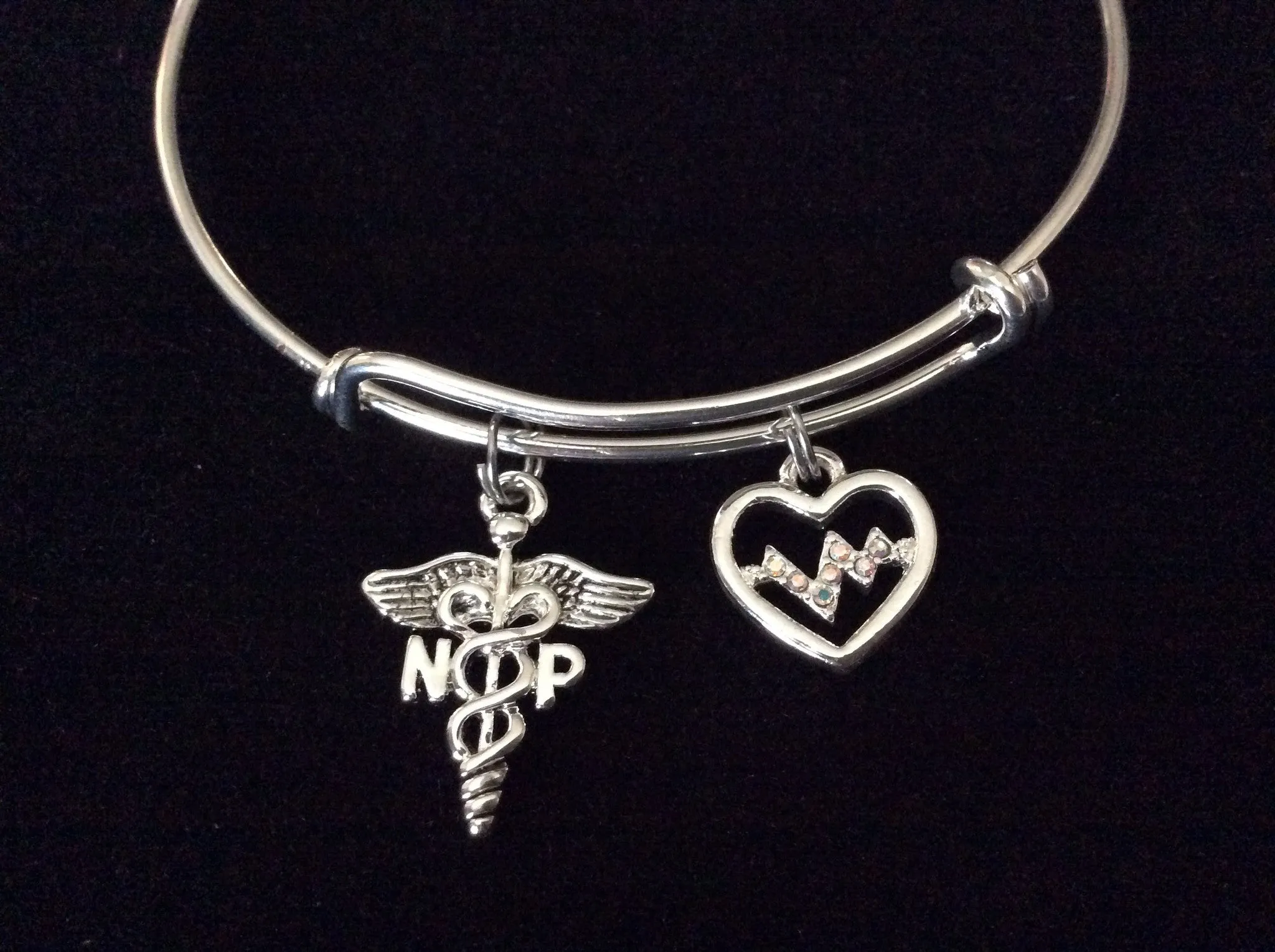 Nurse Practitioner NP Adjustable Expandable Silver Plated Bangle Bracelet One Size Fits Most Medical Occupational Charm Bracelet