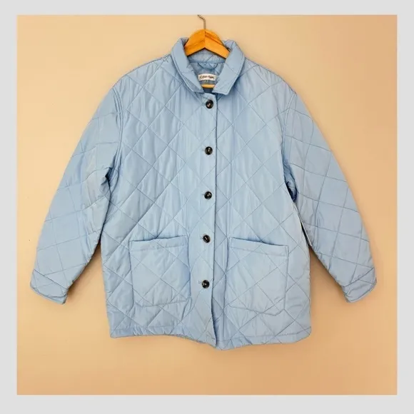 NWT Calvin Klein Barn Coat Quilted Jacket Powder Blue Button Front Unisex Large