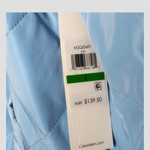 NWT Calvin Klein Barn Coat Quilted Jacket Powder Blue Button Front Unisex Large