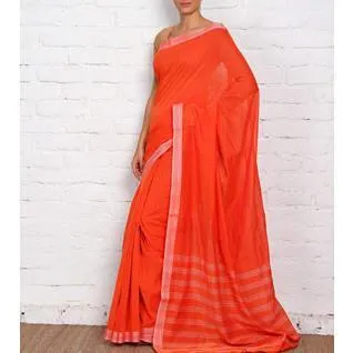 Orange Mangalgiri Cotton Saree
