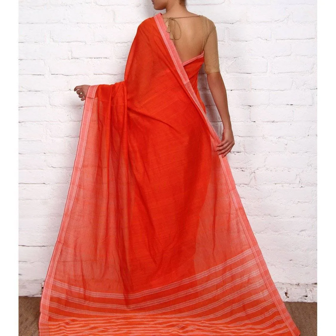 Orange Mangalgiri Cotton Saree