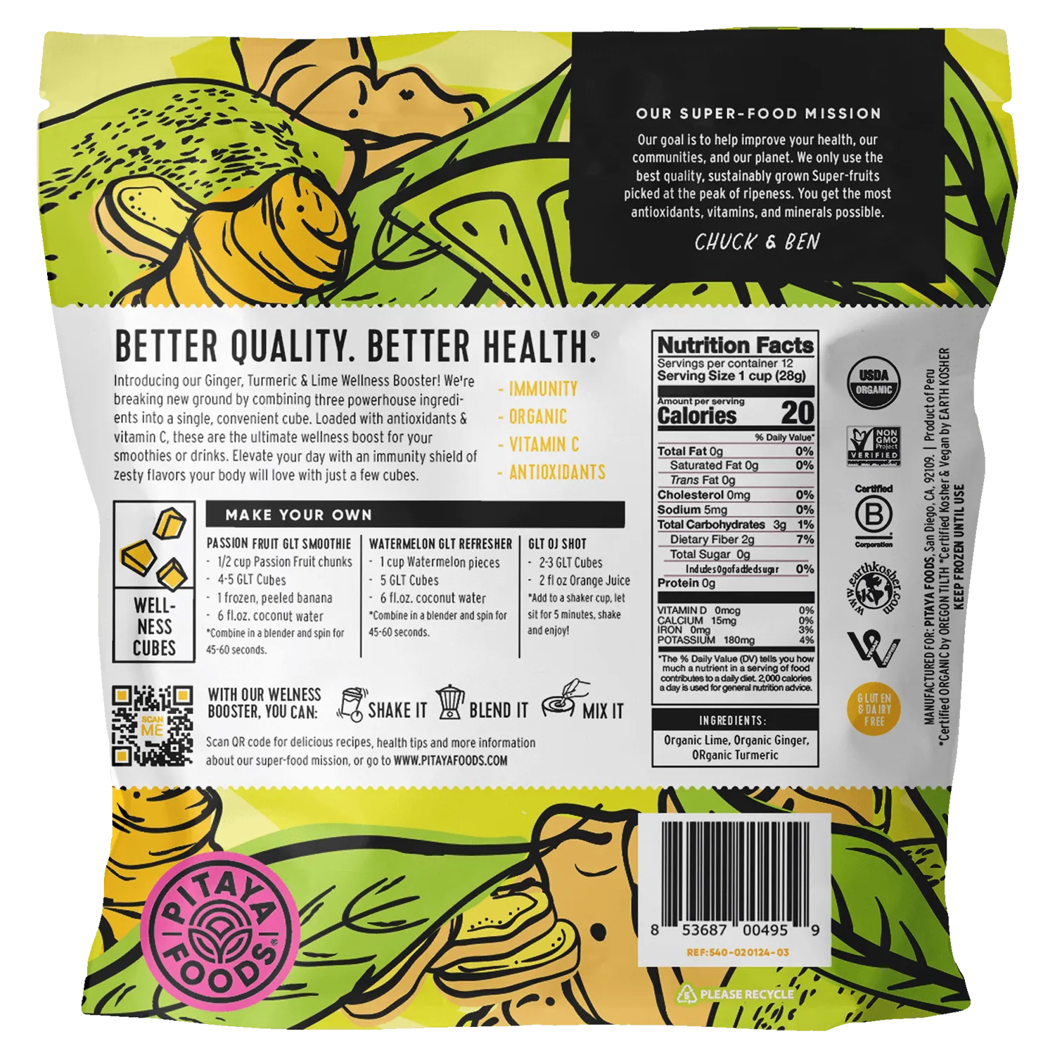 Organic Ginger Lime Turmeric Wellness Booster Cubes 8 x 12oz Bags - Retail