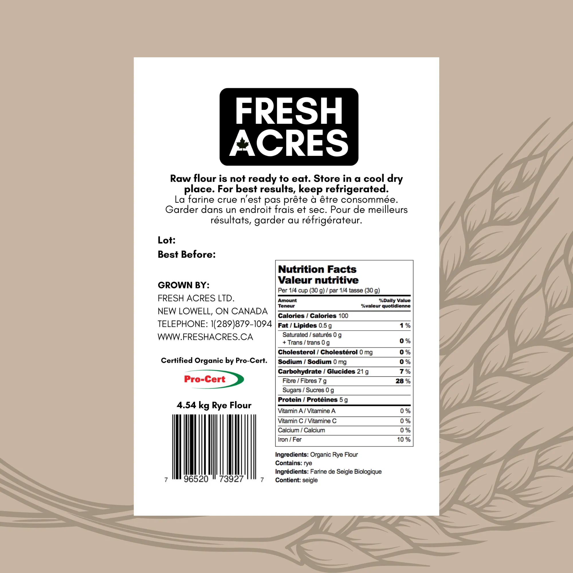 Organic Whole Dark Rye Flour - 4.54kg (10lb)