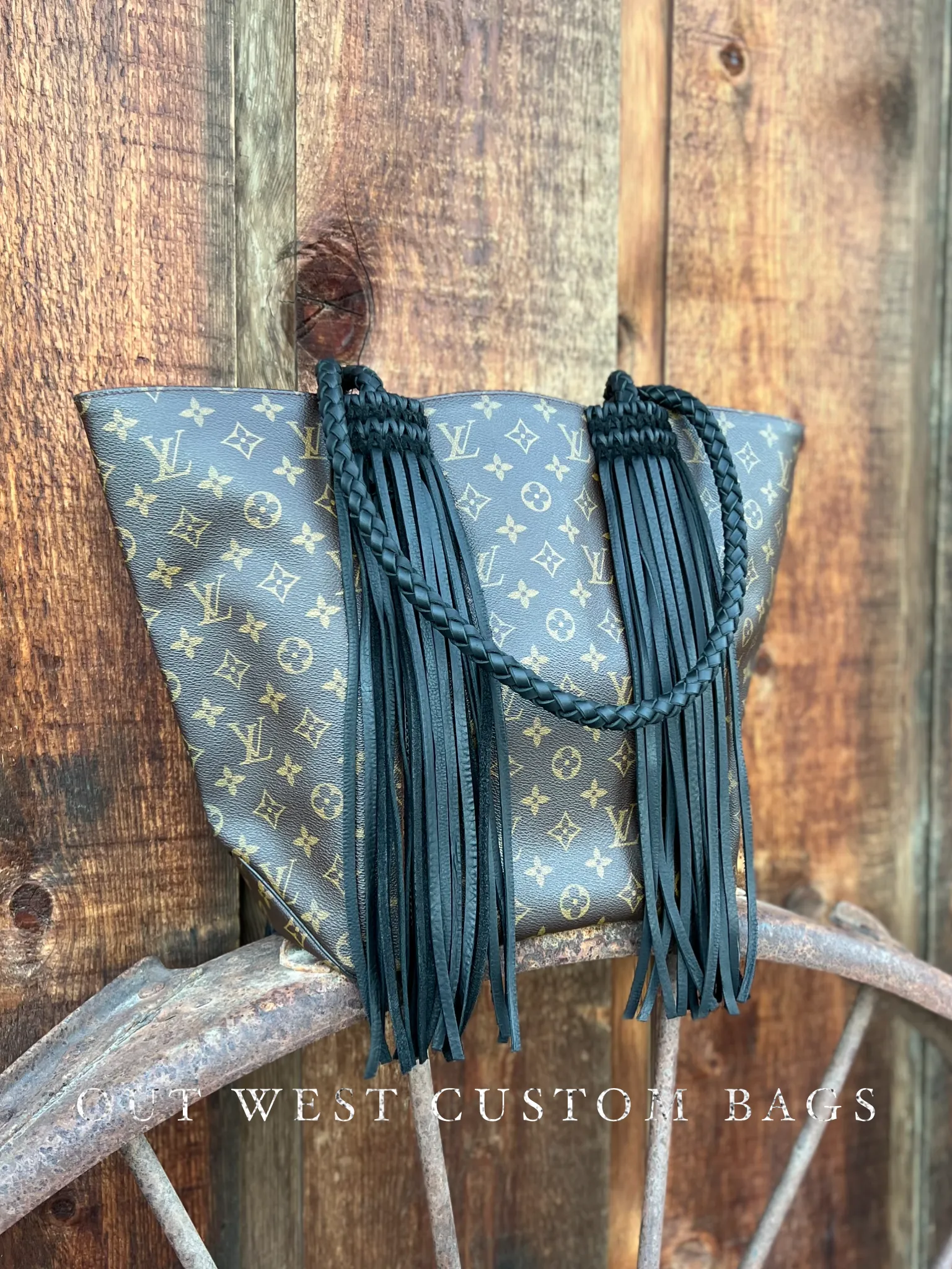 Out West Sac Shopping Tote Braided Leather Fringe