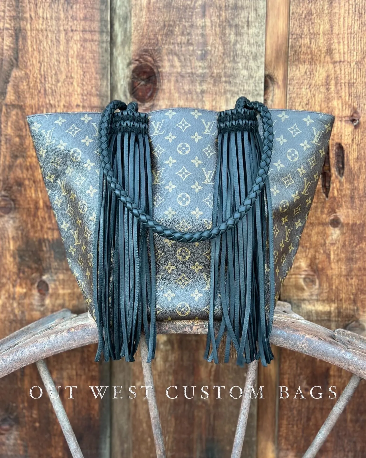 Out West Sac Shopping Tote Braided Leather Fringe