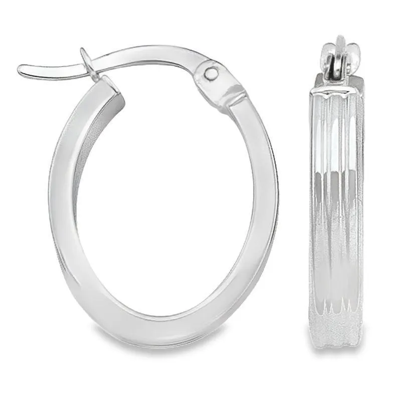 Oval Hoop Earrings in 14K White Gold Patterned