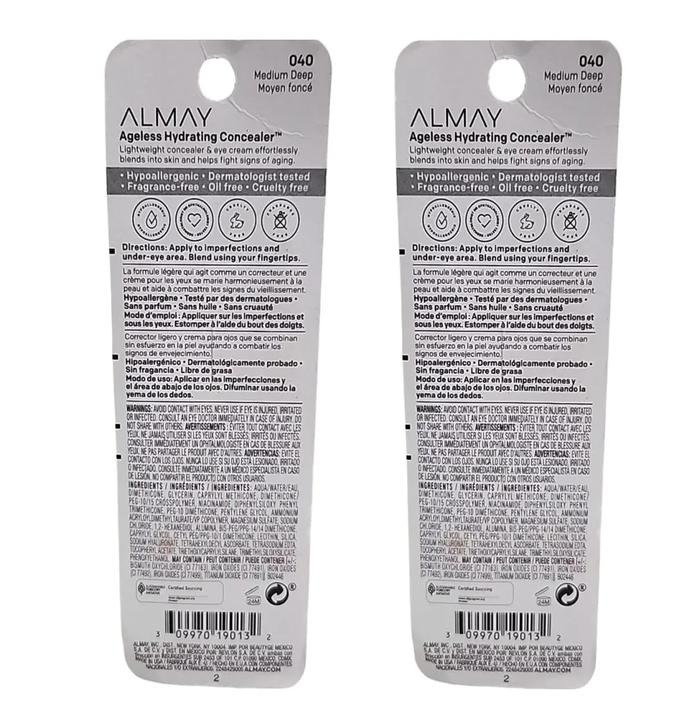 Pack of 2 Almay Ageless Hydrating Concealer, Medium Deep 040