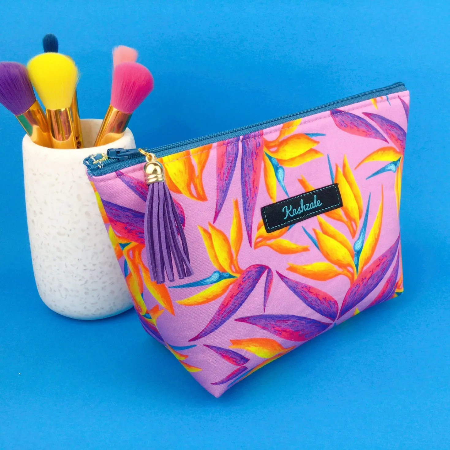 Paradise Birds Medium Cosmetic Bag. Kasey Rainbow Design.