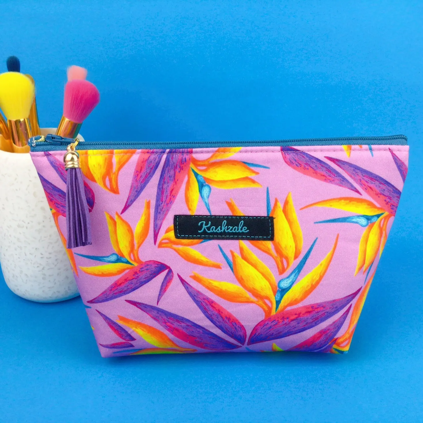 Paradise Birds Medium Cosmetic Bag. Kasey Rainbow Design.