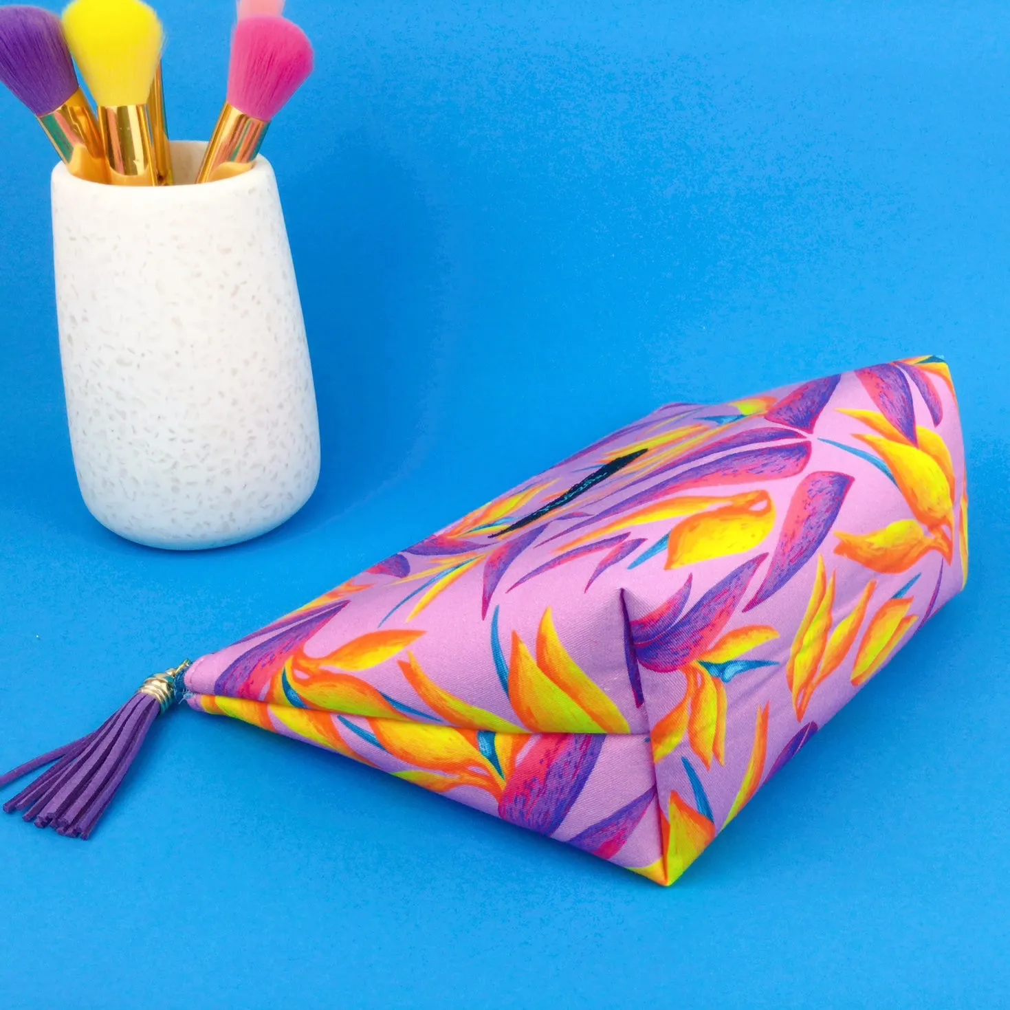 Paradise Birds Medium Cosmetic Bag. Kasey Rainbow Design.
