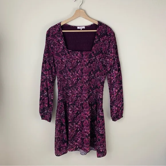 Parker | Tiara Purple Smocked along Sleeve Floral Dress