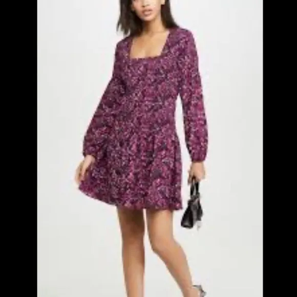 Parker | Tiara Purple Smocked along Sleeve Floral Dress