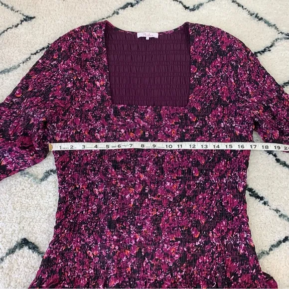 Parker | Tiara Purple Smocked along Sleeve Floral Dress