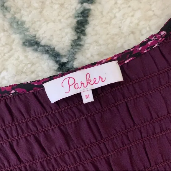 Parker | Tiara Purple Smocked along Sleeve Floral Dress