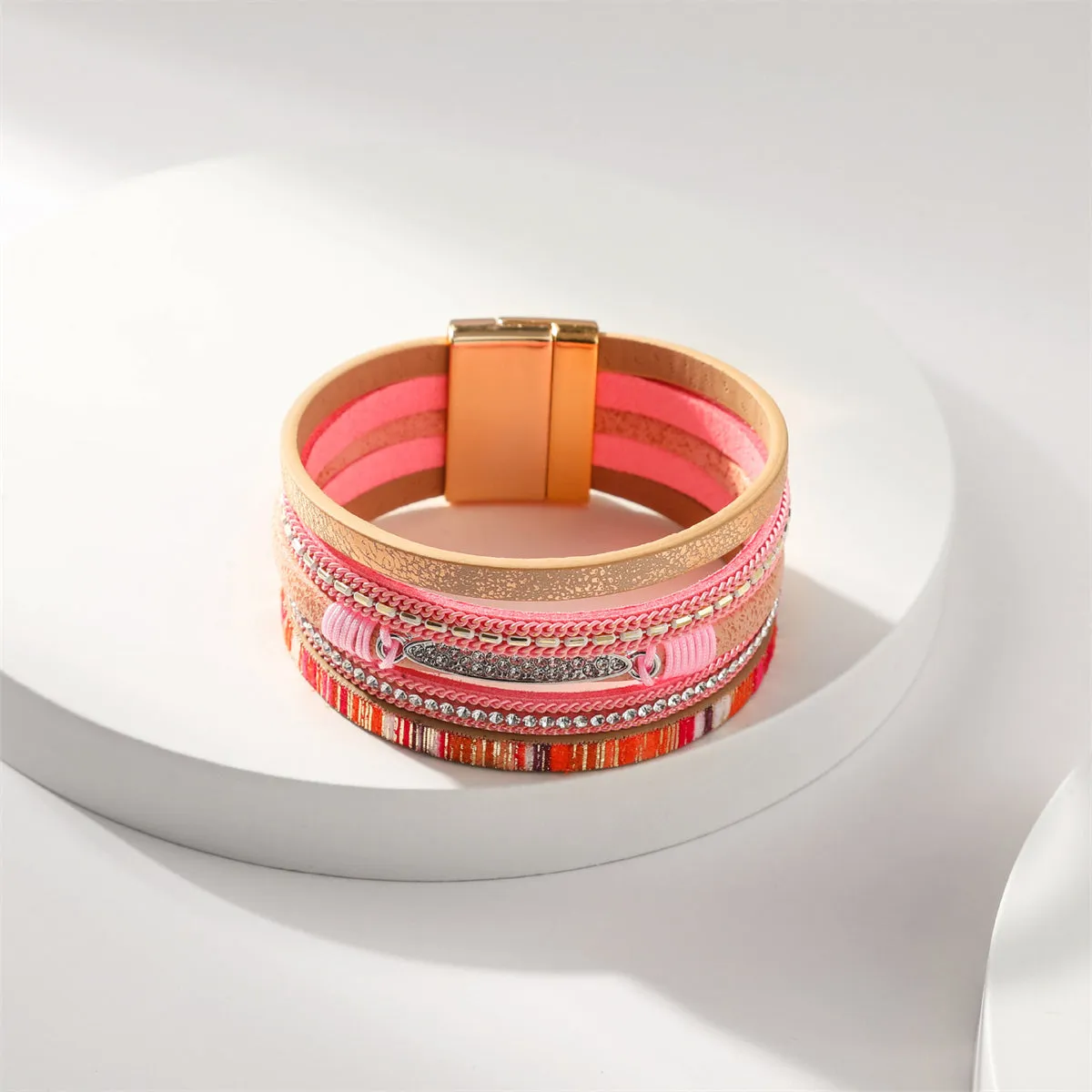 Pink Polystyrene & Cubic Zirconia 18K Gold-Plated Strand Bracelet