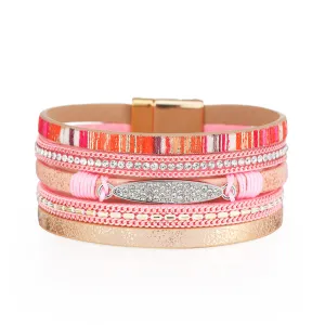 Pink Polystyrene & Cubic Zirconia 18K Gold-Plated Strand Bracelet