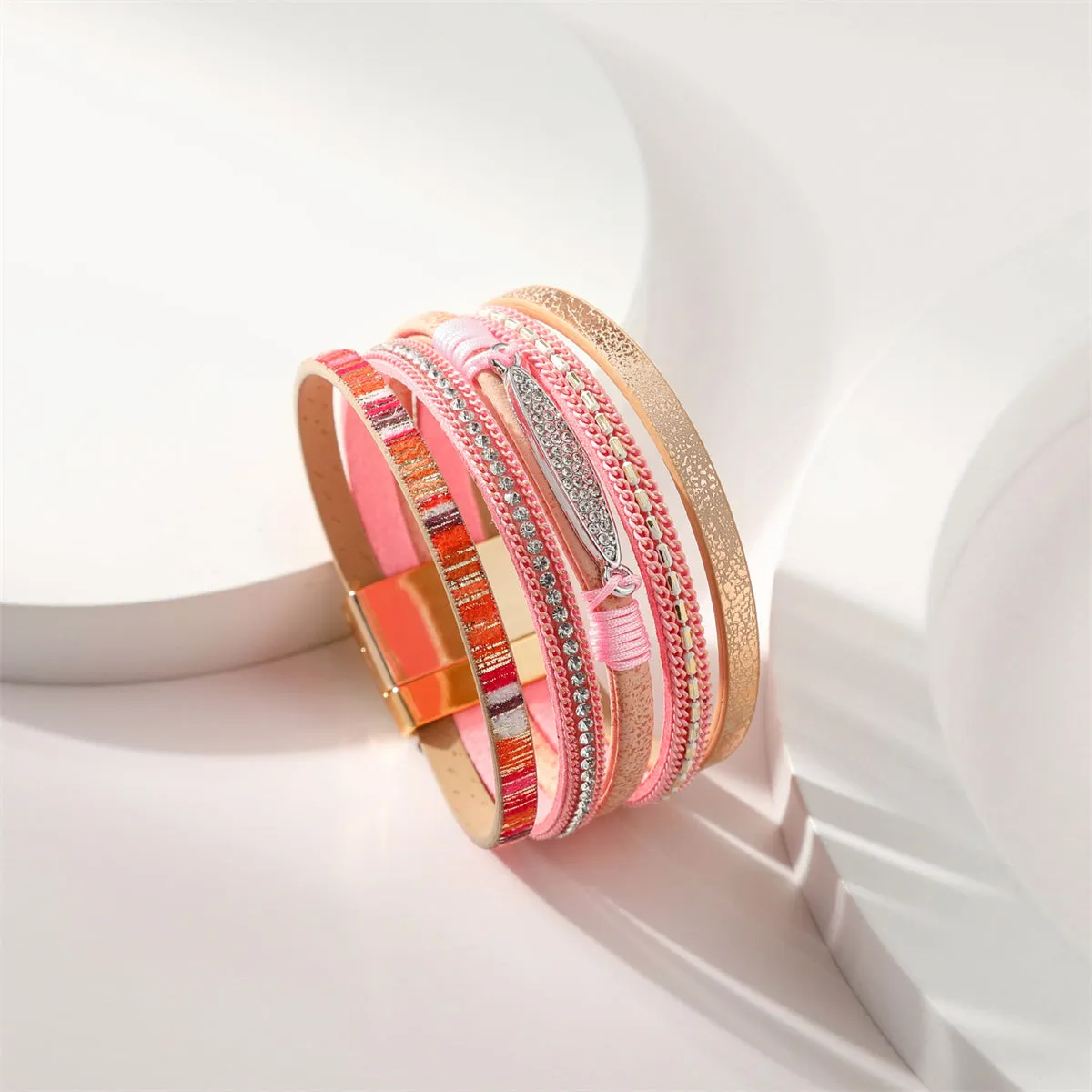Pink Polystyrene & Cubic Zirconia 18K Gold-Plated Strand Bracelet