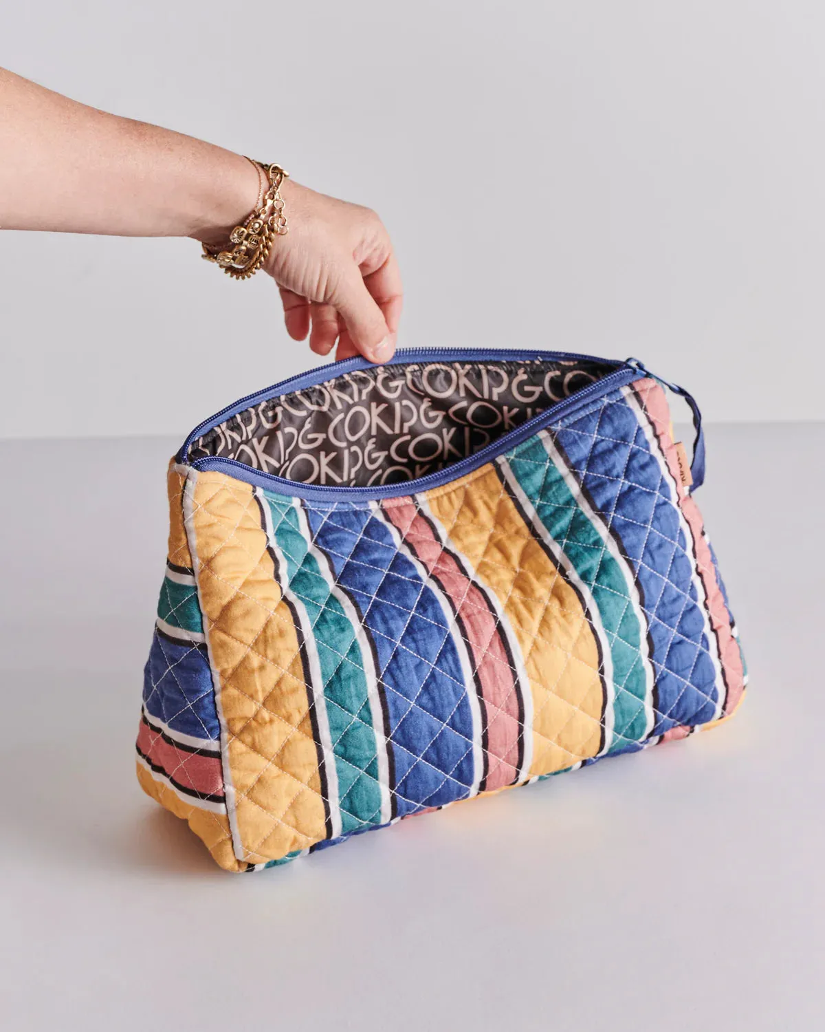 PINTO STRIPE QUILTED COTTON TOILETRY PURSE