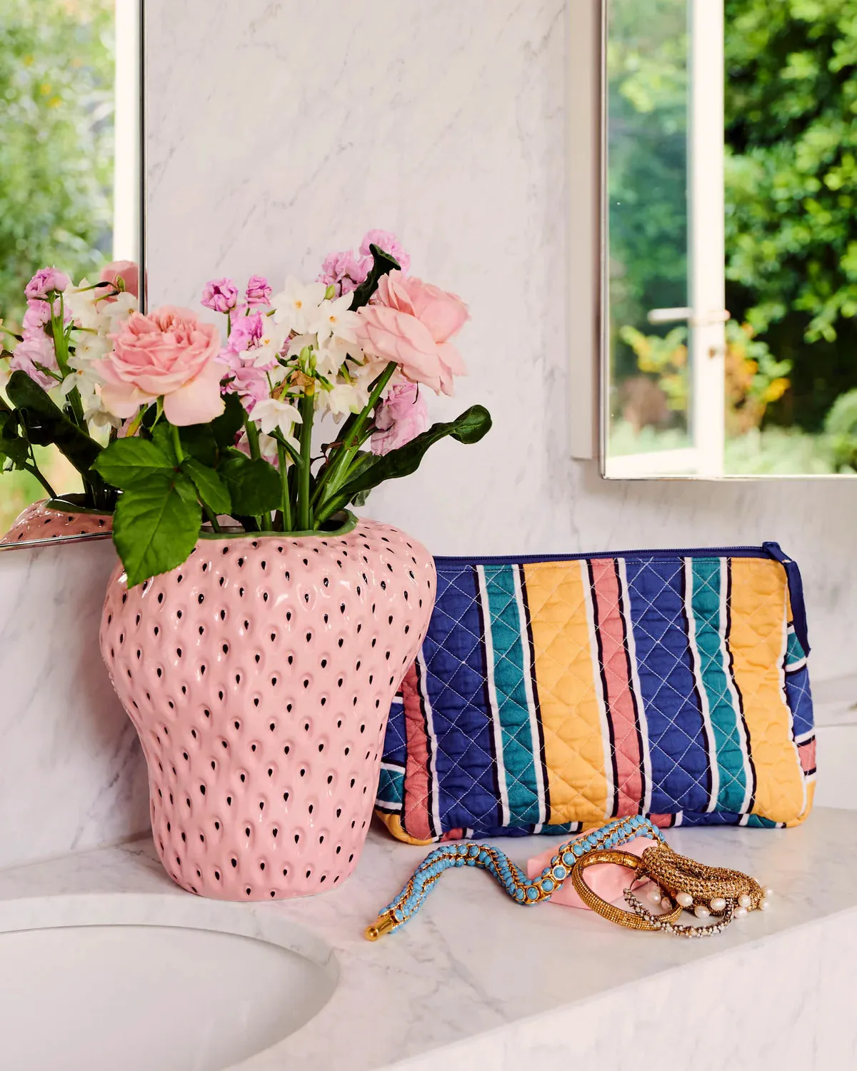 PINTO STRIPE QUILTED COTTON TOILETRY PURSE