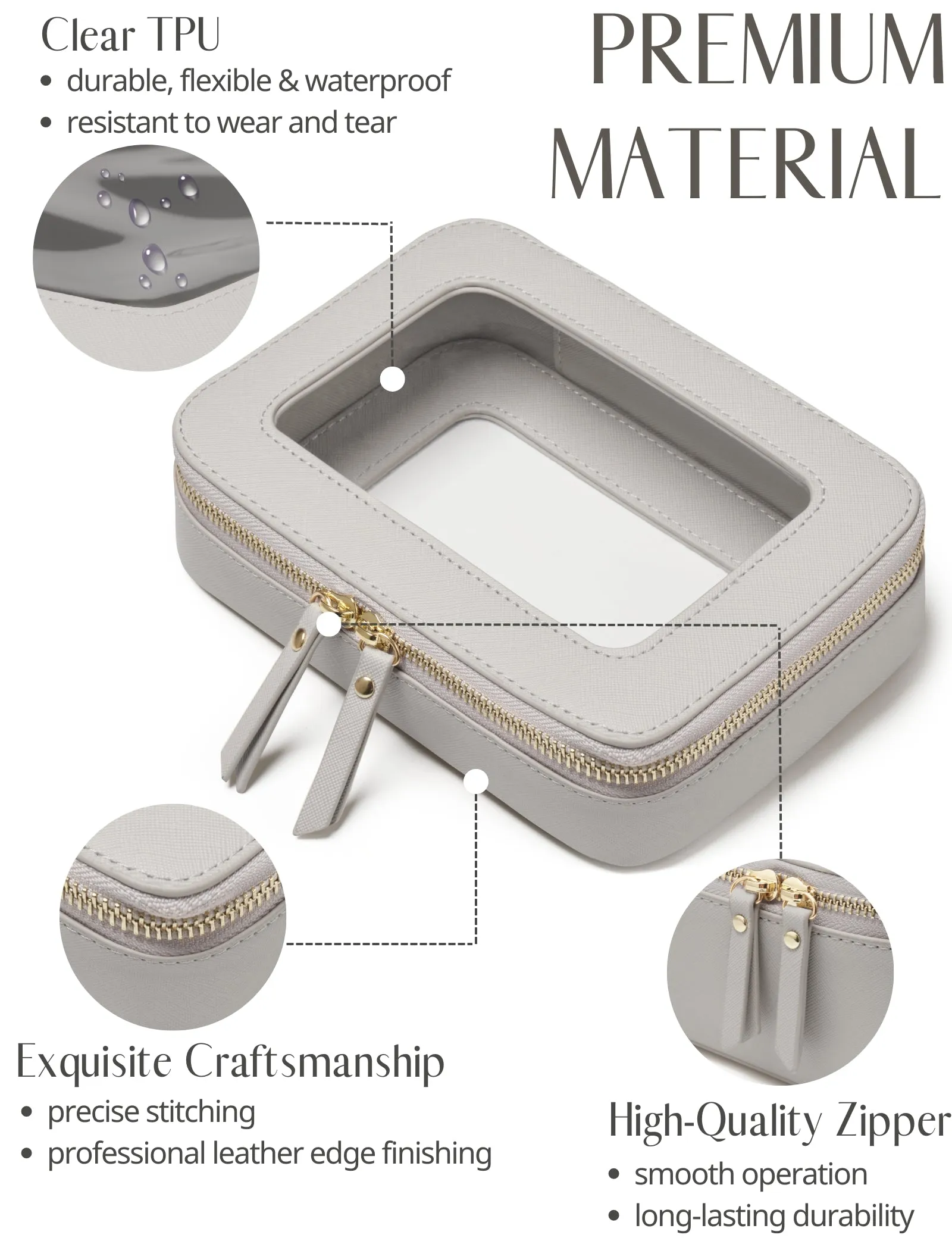 Popvibe Clear Makeup Bag, Medium, Grey