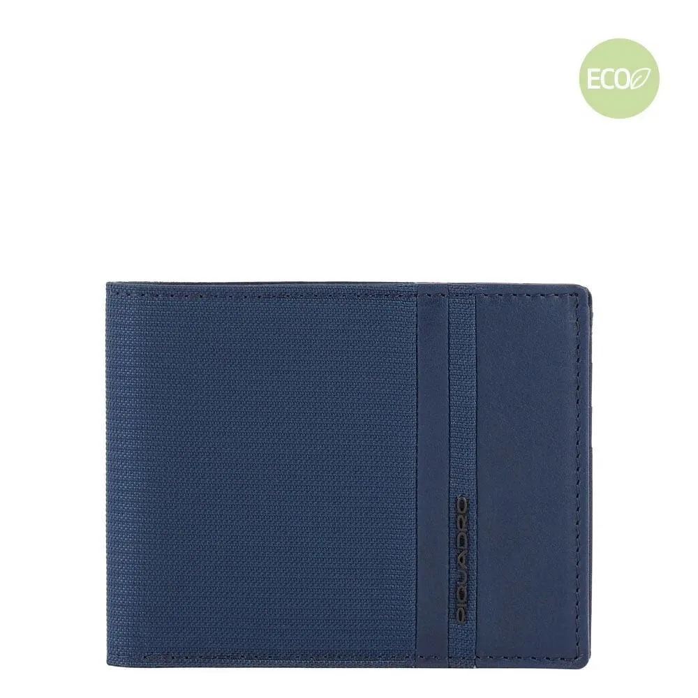 Portafoglio da Uomo Piquadro in Tessuto Riciclato con Porta Documenti Staccabile Woody Blu